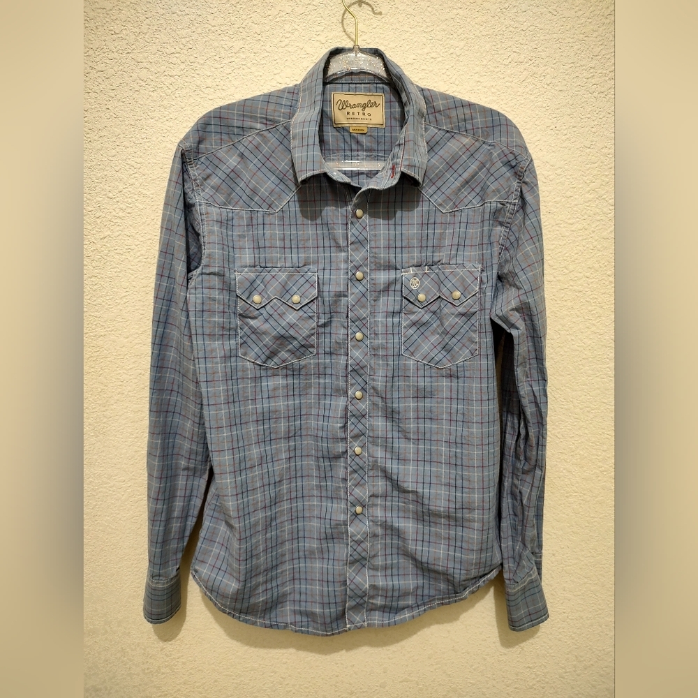Wrangler men's pearl snap long sleeve shirt, size large